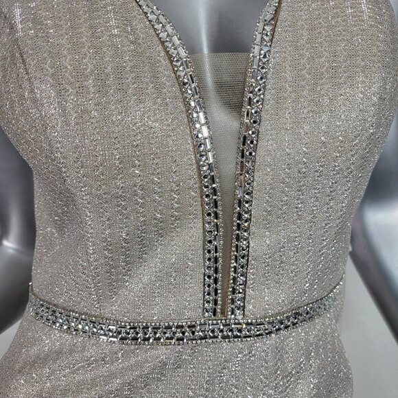 NWT~$490~SPLASH~10~CHAMPAGNE RHINESTONE SIDE SLIT MAXI EVENING GOWN PROM DRESS - Picture 3 of 16
